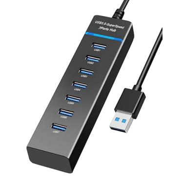 Imagem de USB Hub 3.0 7-Ports, USB Hub Splitter Extender 5Gbps Data with 4ft Cable, for Laptop, PC, MacBook, Mac Pro/Mini, iMac, Surface Pro, Windows, Flash Drive, Mobile HDD