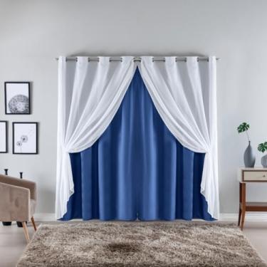 Imagem de Cortina com Voil Sala ou Quarto Fina 3,00m x 2,20m Microfibra 170 Fios Cores Vivas (AZUL ROYAL)