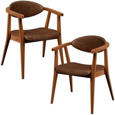 Imagem de Kit 02 Poltronas Decorativas Para Sala De Estar Jantar Cecília B04 Couríssimo Marrom - Lyam Decor
