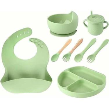 Imagem de Kit Introdução Alimentar Completo Bebê- 8 Peças Silicone Seguro Alimentos Livre BPA Atóxico Antibacteriano em Silicone - 100% Silicone Premium, BPA Free. (Verde)