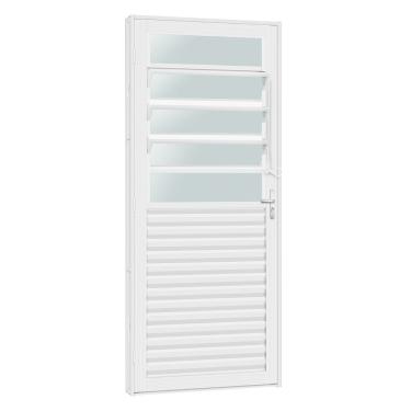 Imagem de Porta De Aço Mista Baculante Ligth Com Vidro Incolor 81x215 R120 Abertura Esquerda Branco