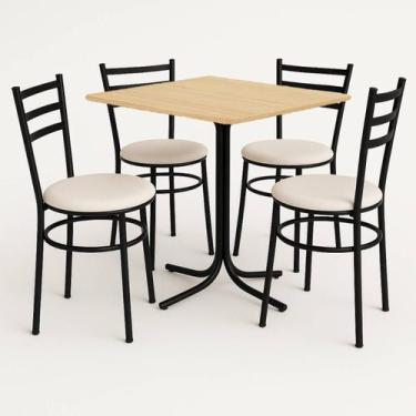 Imagem de Mesa de Jantar Quadrada 70cm Pinus Com 4 Cadeiras Estofada Preta - Lam