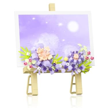 Imagem de Vilbocr Mini Flower Building Bouquet Set，Block Easel for Desk Decorations and Message Stickers.Flower Building Toys Building Blocks Flower (Purple 357Pcs)