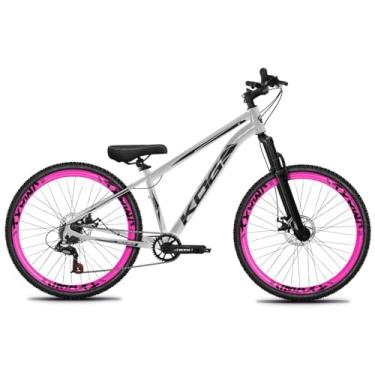 Imagem de Bicicleta Aro 26 KOG 1x7 Freeride – Bike para Grau, Freeride Urbano, Suspensão 80mm, Freios a Disco, 7 Velocidades, Prata, Adesivo Preto,Vmaxx Rosa