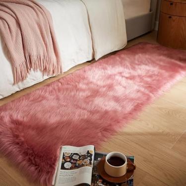 Imagem de AMTOVO Tapete de pele sintética, tapete de pele de carneiro felpudo ultra macio rosa blush, tapetes de área de corredor de 6 x 1,8 m para quarto, sofá, almofada, decoração de quarto, retangular