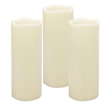 Imagem de Velas sem chamas à prova d'água operadas por bateria ao ar livre com temporizador automático, resina plástica cintilante, luzes de pilar elétricas de LED para lanterna, pátio, jardim, decorações de