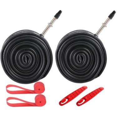 Imagem de Basmile Pacote Com 2 Câmaras De Ar Para Bicicleta 26X1.9/1.95/2.0/2.125, Válvula Presta 48 Mm, Mais Tiras Pneu 26" Compatíveis 26X1.9, 26X1.95, 26X2.0 E 26X2.125