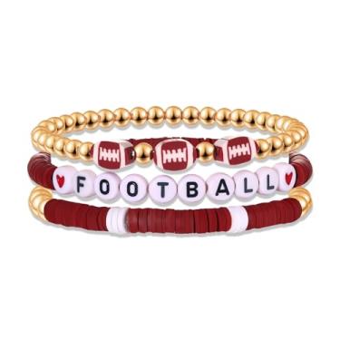 Imagem de BVGA Pulseiras femininas de dia de jogo para futebol, beisebol, basquete, futebol, heishi, contas, acessórios para o dia do jogo, joias esportivas, lembrancinhas de festa, presentes, one size, contas