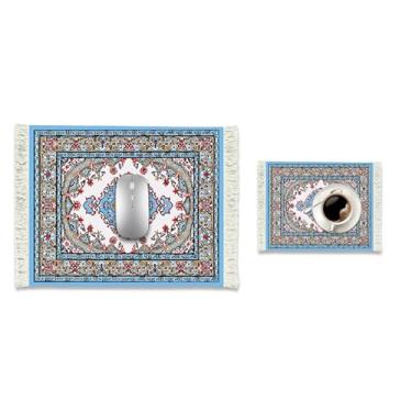 Imagem de FDTCHENG Tapete de mesa elegante retrô oriental persa, design floral clássico retrô mouse pad porta-copos de mesa, mini tapete de mouse de computador retangular, antiderrapante, acessórios de