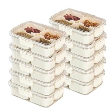 Imagem de Kit 10 Bandeja Pote Cesto Organizador Transparente Hermético com Tampa Empilhável com 4 Divisórias Internas Multiuso - Caixa Organizadora Ideal para Geladeira, Alimentos, Frutas, Legumes, Lanches