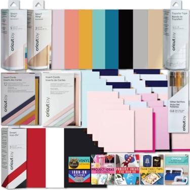 Imagem de Cricut Pacote de materiais e acessórios multifuncionais de luxo – Kit de material de amostragem para iniciantes de 40 peças para máquinas de corte Cricut Joy – vinil, ferro a ferro/HTV, pacotes para