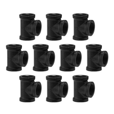 Imagem de Home TZH Camiseta rosqueada preta de 1/5.1 cm, pacote com 10 junções DN15 de metal para cachimbos Steampunk Suporte de prateleira vintage DIY para decoração de tubos de encanamento (10, preto, 1/2