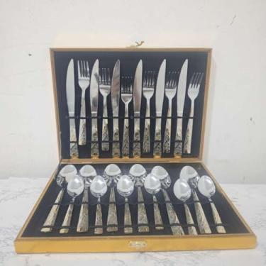 Imagem de Kit Faqueiros e Maleta Em Inox Dourado Kit 24 Peças Conjunto De Faqueiros Jogo Talheres Com Maleta (kit 24- prata)