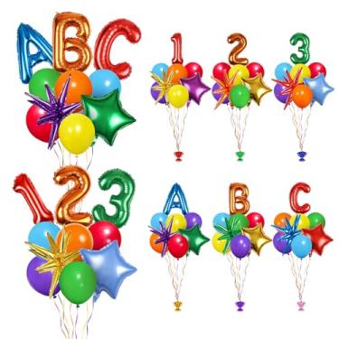 Imagem de Conjunto de 6 balões de mesa de boas-vindas de volta às aulas decoração primeiro dia de escola balões de chão para crianças suprimentos de festa 123 festa ABC alfabeto aniversário último dia de escola