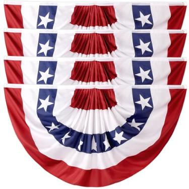 Imagem de Olynese Bandeira Patriótica Americana Plissada De 3 X 6 Pés - Bandeirinhas Vermelhas, Brancas E Azuis Dos Eua Para Decorações 4 Julho, Do Memorial Day, Meia Faixa Externa, Decoração Varanda Externa