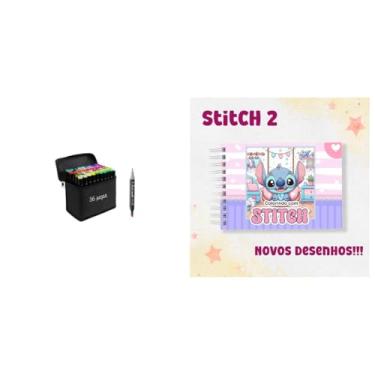 Imagem de Kit Livro De Colorir Capa Dura + Canetinhas Coloridas Touch Marca Texto De 36 Cores – ideal para traços finos e áreas grande (Kit Caneta 36 + Cad Lilo Roxo)