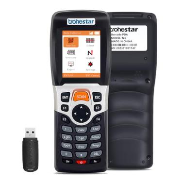 Imagem de trohestar Leitor De Código Barras Sem Fio - Coletor Dados Inventário Portátil Com Transceptor Rf 2,4 Ghz Para Gerenciamento Depósitos E Livrarias (N4-1D-Or)