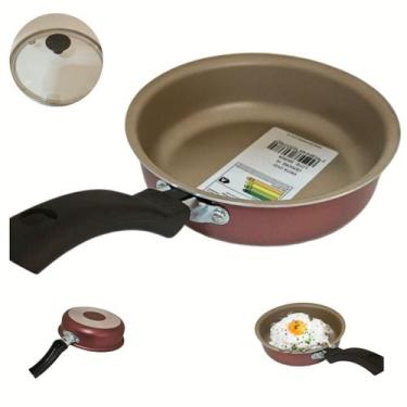 Imagem de Frigideira Antiaderente 14cm para Ovo  Cor Creme/Cereja - Alumbela