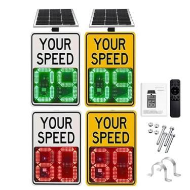 Imagem de Sinais de limite de velocidade de LED alimentados por energia solar de 50,8 x 68,6 cm/61 x 89 cm, display de velocidade de dígitos de LED de 30,5 cm, detector de velocidade de radar de alumínio à