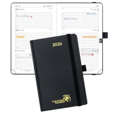 Imagem de POPRUN Agenda 2026 (tamanho de bolso 10 x 15 cm) - Calendário pequeno para bolsa com programação horária e layout semanal vertical, calendários mensais, 100 g/m² - Preto