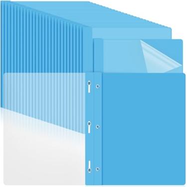 Imagem de Feifeiya Pacote com 48 capas de plástico para relatórios com 3 pinos pastas de apresentação a granel, capacidade para 100 folhas, capas transparentes para apresentação de documentos, material escolar