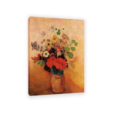 Imagem de Reproduções em tela Odilon Redon arte de parede vermelho retrô colorido abstrato giclée impressão de flores para quarto, cozinha, sala de estar, decoração de casa, pôster 85 x 60 cm (83,8 x 60 cm