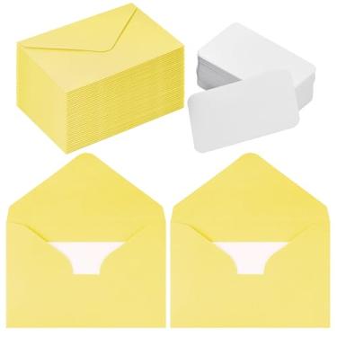 Imagem de jiebor 100 conjuntos de envelopes pequenos com pequeno presente em branco cartão de visita convite de casamento envelopes de bolso para graduações chá de casamento feriado 6 x 10 centímetros amarelo