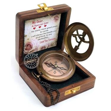 Imagem de Hanzla Collection Relógio de sol de latão - bússola aberta - acessório Steampunk - presente exclusivo para homens - lindo relógio de sol feito à mão - relógio de sol - relógio decorativo antigo