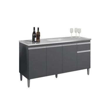 Imagem de Balcão De Cozinha Para Pia 150cm Tatiane 4 Portas 1 Gaveta Sem Tampo Cinza