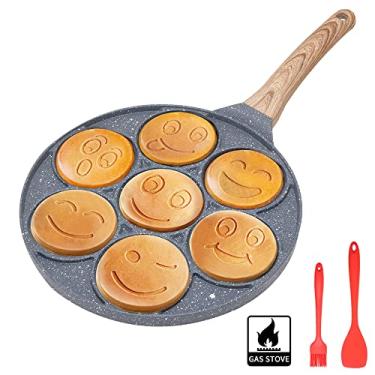 Imagem de Forma de panqueca antiaderente – Panela para panquecas de 25 cm com molde de waffle de 7 xícaras Panela Blini Frigideira de panqueca de dólar de prata Chapa de café da manhã, revestimento antiaderente