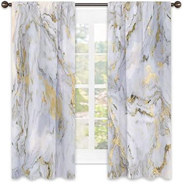 Imagem de Cortinas blecaute de mármore para quarto - Cortinas escurecidas com isolamento térmico para sala de estar, L 250 x C 213 cm