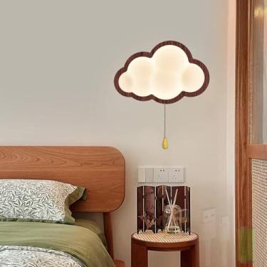 Imagem de GZZBMY Luminária de parede LED moderna em forma de nuvem recarregável lâmpada de parede de metal operada por bateria com cabo de puxar presentes para bebês quarto sala de estar quarto corredor (luz