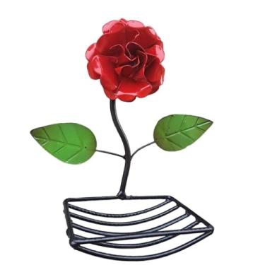 Imagem de Porta Sabonete Barra De Parede Com Flor Em Ferro (Vermelho)