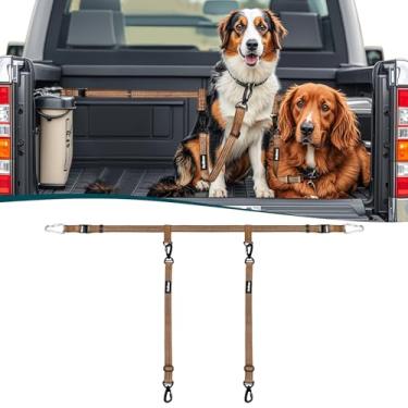 Imagem de PetBonus Coleira para cães para caminhonete, alça de amarração de caminhão de cachorro, guia de segurança ajustável, guia de retenção de cama de coleta confortável, cinto de fixação de catraca para