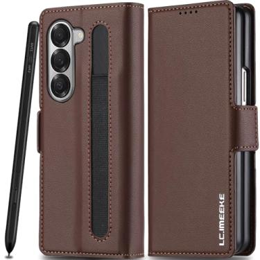 Imagem de Capa de couro para Galaxy Z Fold 6 [com suporte para caneta S], compartimento para cartão com bloqueio de RFID, suporte, capa protetora magnética para celular Samsung Galaxy Z Fold 6 5G, capa de couro