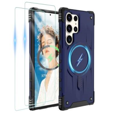 Imagem de Gritup Capa para Samsung Galaxy-S23-Ultra-Case com Magsafe, 2× protetor de tela, S23 Ultra Magnetic Capa protetora anti-impressão digital de grau militar à prova de choque para Galaxy S23 Ultra, azul