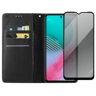 Imagem de Capa Carteira Galaxy M54 com Suporte, Flip Case + Película de Vidro 3D Privacidade Anti-Spy, Preta