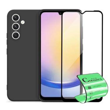 Imagem de Kit Proteção para Samsung Galaxy A25, Capa Aveludada Premium com Proteção para Câmera + Película de Proteção Cerâmica 9D, Preto