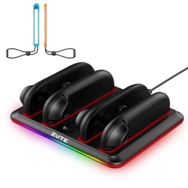 Imagem de Base de carregamento para controle JoyCon 2025 Nintendo Switch 2, estação de carregamento rápido para controles Joy-Con 2, base magnética e ponderada, indicadores LED, com cabo USB-C e 2 alças Wirst