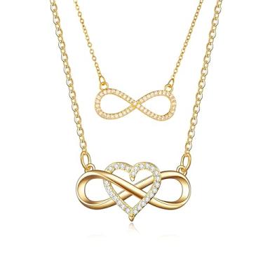 Imagem de WCRAZYE Colar feminino de coração infinito banhado a ouro 14 K, zircônia cúbica para sempre, amor, pingente de coração, joia de aniversário, Medium, Zircônia cúbica Banhado a ouro 14k Zircônia cúbica