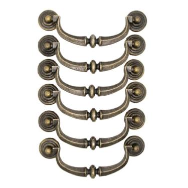 Imagem de 6 peças Vintage Retro Antique Brass Bail Pull Handle para gaveta de madeira armário armário, tamanho médio, comprimento 3,9 pol (10 cm) e altura 1,8 pol (4,5 cm)