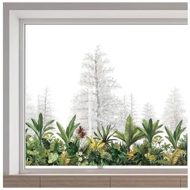 Imagem de GORGECRAFT Adesivo de janela de plantas tropicais de 38 x 128 cm, tamanho grande, folhas verdes, vegetação, botânico, reutilizável, estático, não adesivo, decalque de janela de vidro, para porta