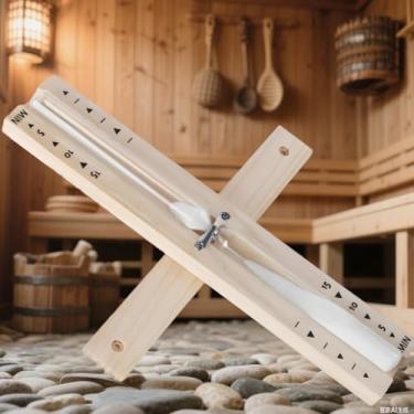 Imagem de Temporizador de areia de sauna de 15 minutos - feito à mão de madeira resistente ao calor, ampulheta giratória montada na parede com areia branca