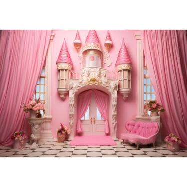 Imagem de Yeele 2,4 x 1,8 m, cenário de quarto de castelo de princesa, rosa, cortina de sofá, vasos de flores, tema rosa, palácio de conto de fadas, fundo interior para meninas, chá de bebê, decoração de festa