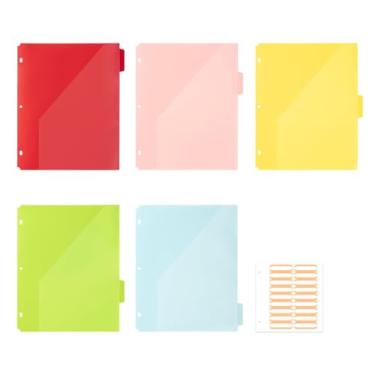 Imagem de Divisores de fichário com abas para fichário de 3 anéis, abas cortadas em 1/3, 5 pastas de plástico com bolsos, tamanho carta 21 x 28 (multicolorido, 21 x 27)