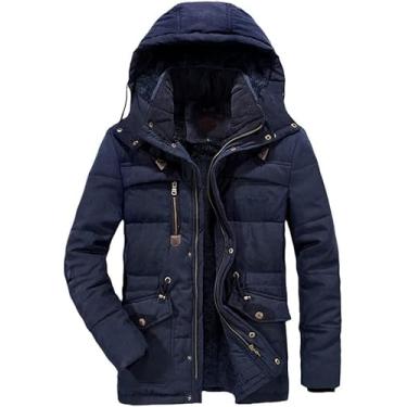 Imagem de Casacos De Inverno Grossos Com Capuz Masculinos Parka Com Gola De Pele Casual Acolchoado Jaquetas, Blue, 5XL