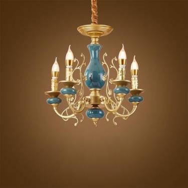 Imagem de Candelabro de Vela Europeia LED Americana Retro Cerâmica Sala de Estar Restaurante Quarto Estudo Villa Hotel Café Lâmpada Pendente (B 5 Luzes)