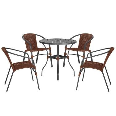Imagem de 04 Cadeiras Floripa E Mesa Roma 80cm Preta Trama Marrom
