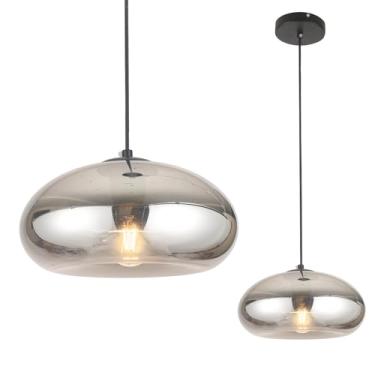 Imagem de GLAMIGHT Luminárias Pendentes De Vidro Para Ilha Cozinha, Globo, Industriais Vintage Quarto, Sala Jantar (Cinza Prateado)