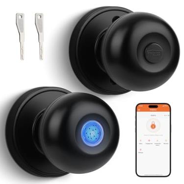 Imagem de Probrico Fechadura de porta com impressão digital, maçaneta inteligente com controle de aplicativo, fechadura biométrica sem chave para quarto, garagem, escritório, armário, apartamento, preto plano